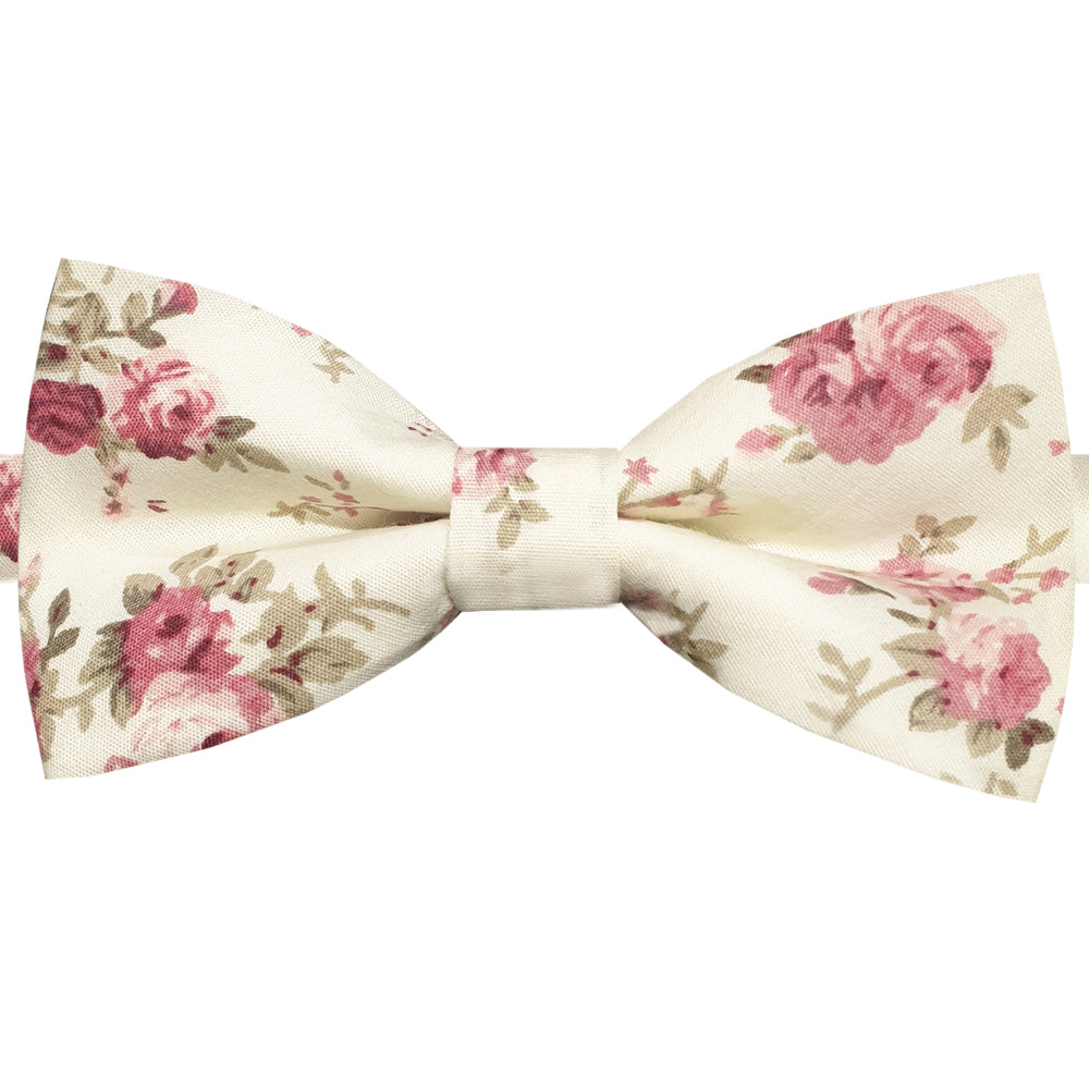 Cream with Pink Roses Pattern Bow Tie