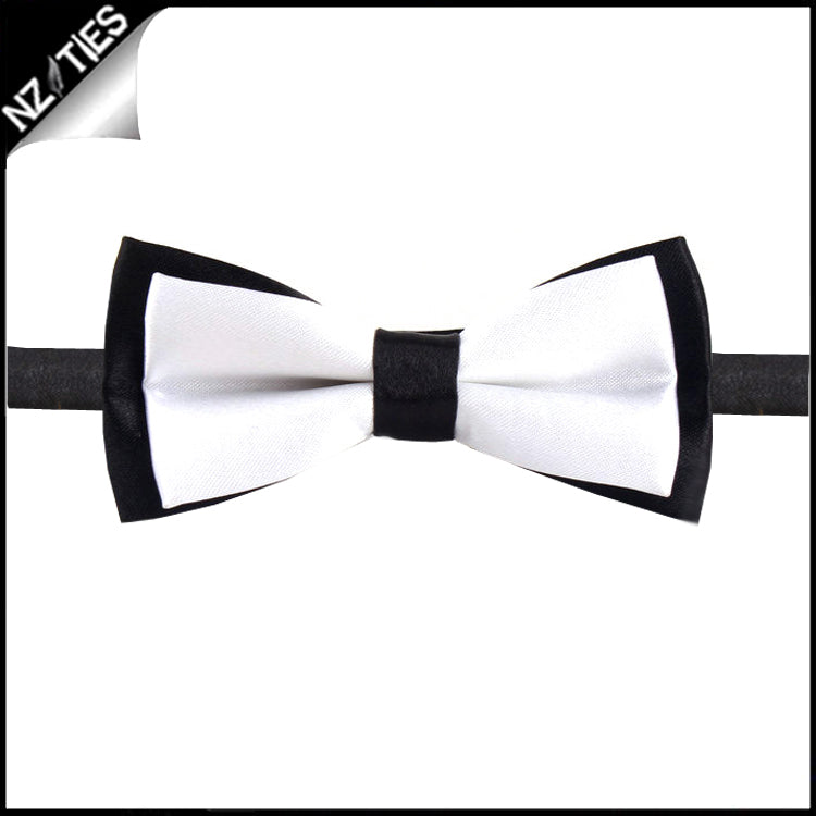 Boys White with Black Back Bow Tie