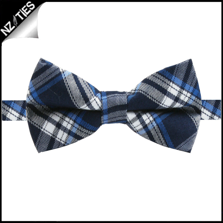 Boys Navy, Royal & White Plaid Bow Tie