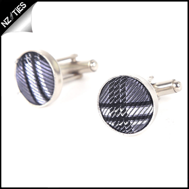 Mens Silver Plaid Cufflinks