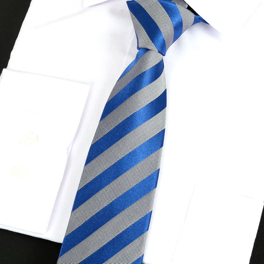 Silver & Blue Stripes Silk Tie 2