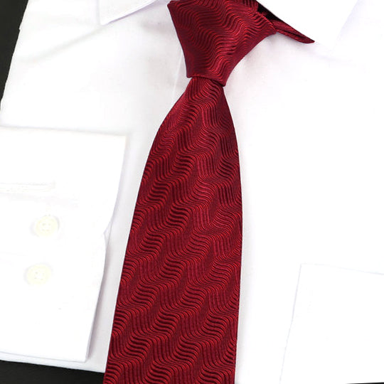 Dark Red Waves Pattern Silk Tie 2