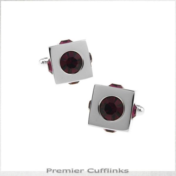 SILVER WITH SCARLET STUDS CUFFLINKS