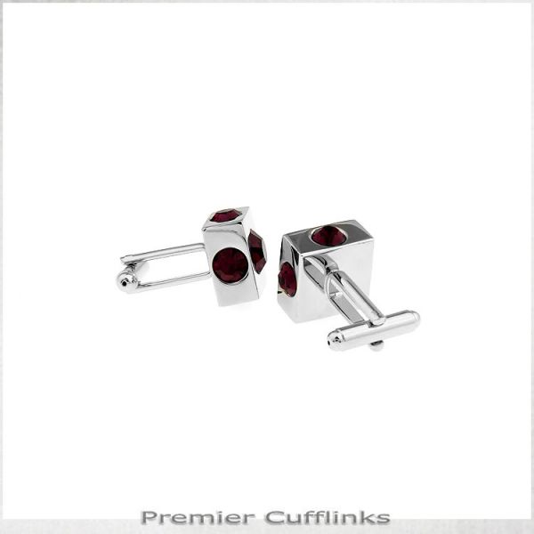 SILVER WITH SCARLET STUDS CUFFLINKS