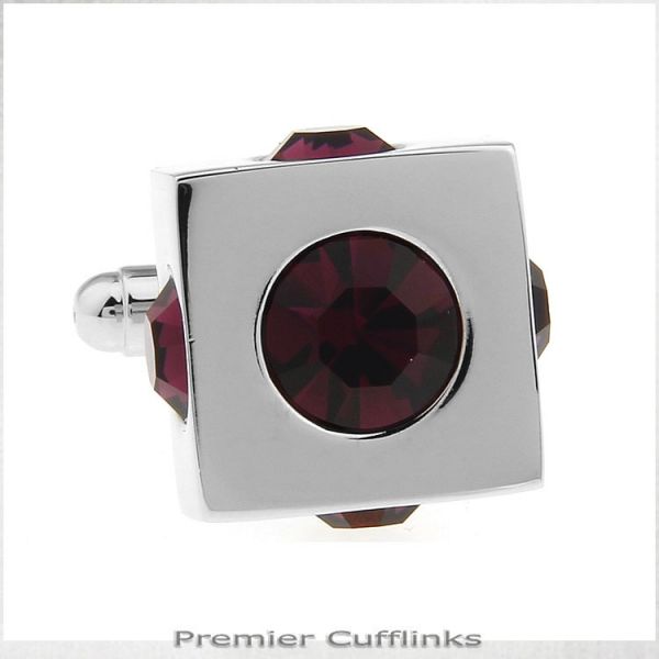 SILVER WITH SCARLET STUDS CUFFLINKS