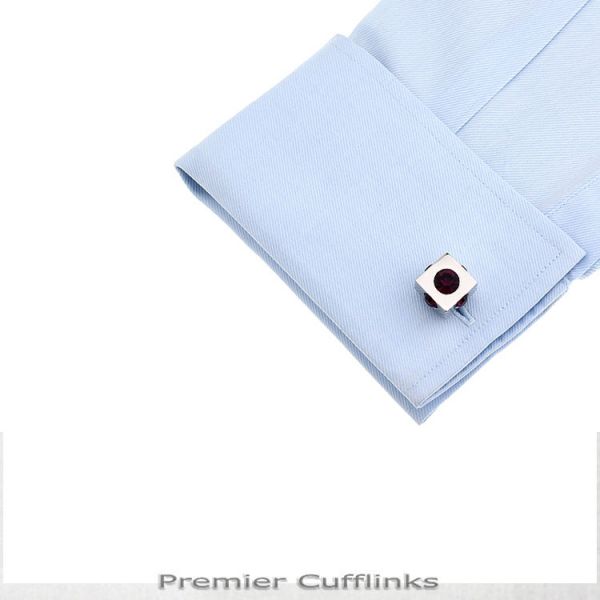 SILVER WITH SCARLET STUDS CUFFLINKS