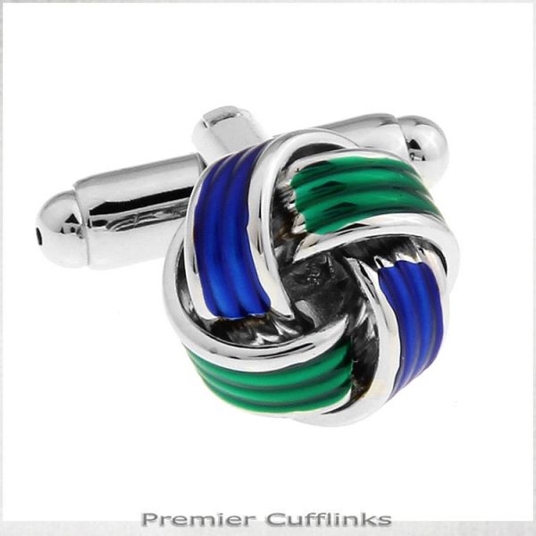GREEN AND BLUE KNOT CUFFLINKS