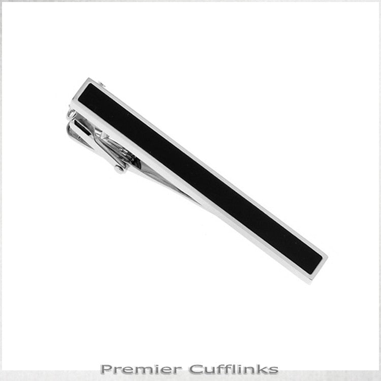 Silver with Black Inset Tie Clip