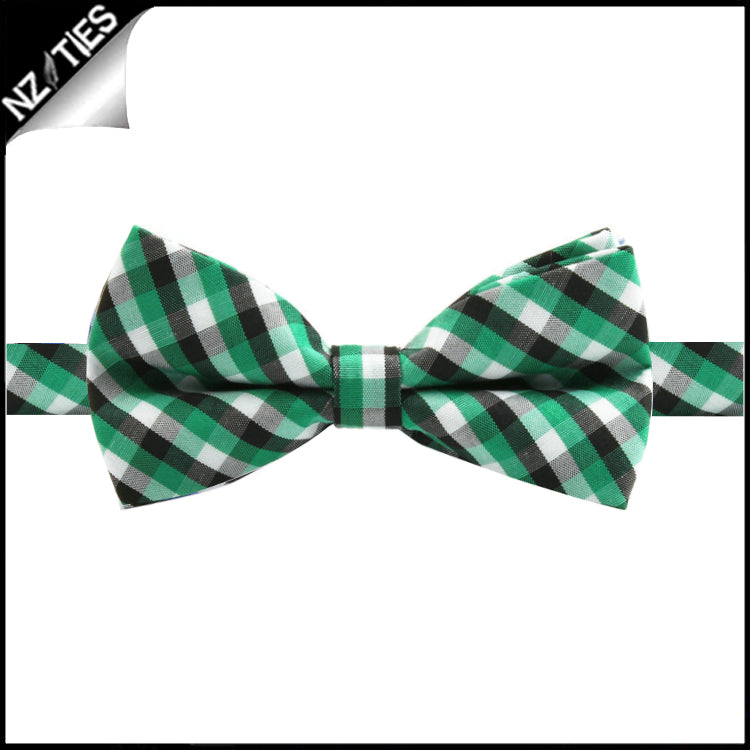 Boys Green, Black and White Check Bow Tie