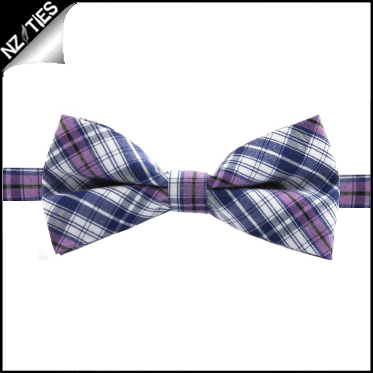 Boys Violet, Blue and White Plaid Bow Tie