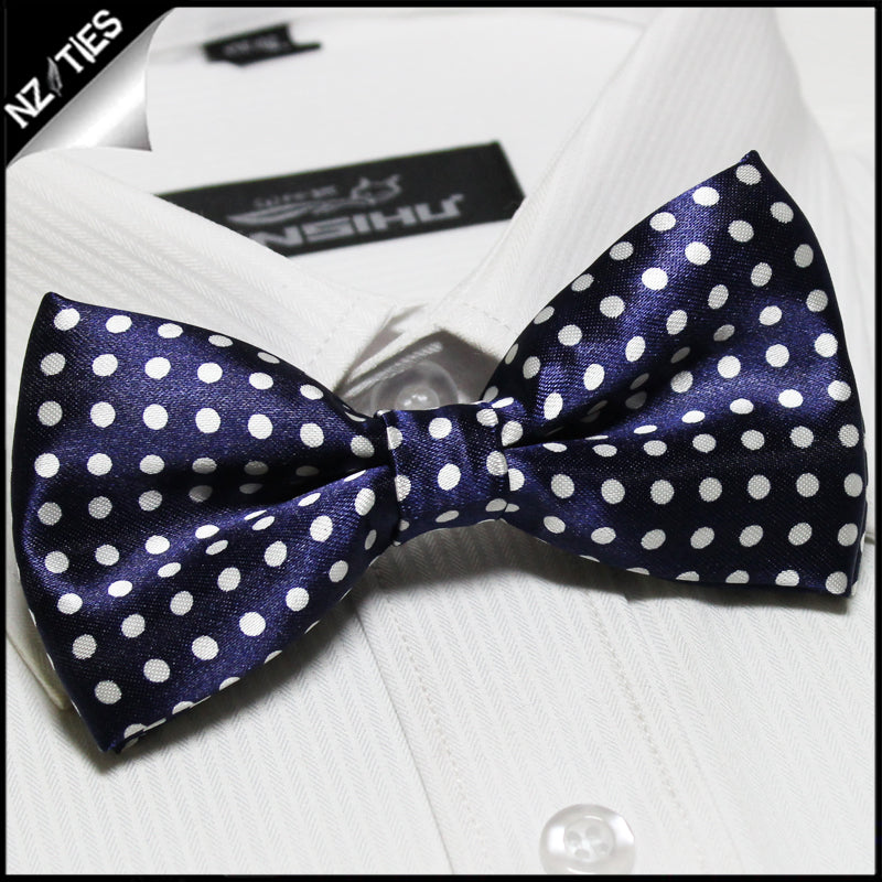 Navy Blue with White Polkadots Bow Tie