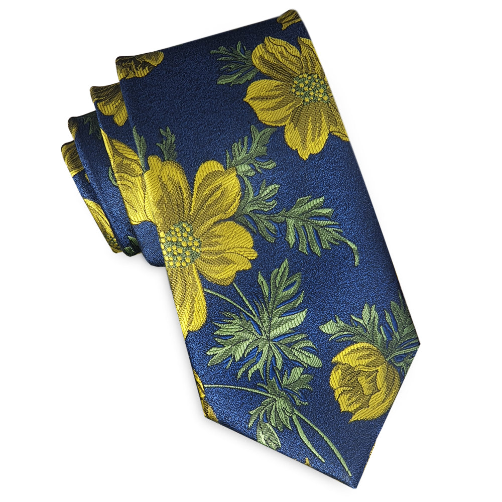 Dark Blue with Yellow Floral Slim Tie