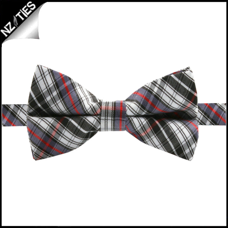 Boys Black, Grey, Red and White Tartan Bow Tie
