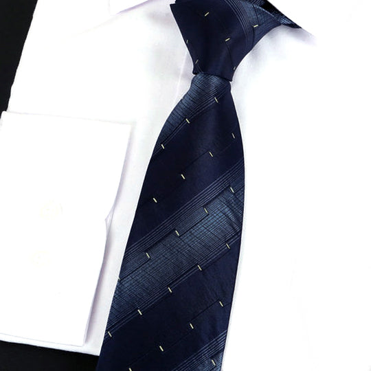 Dark Blue Stripes with Gold Ridged Pattern Silk Tie 2