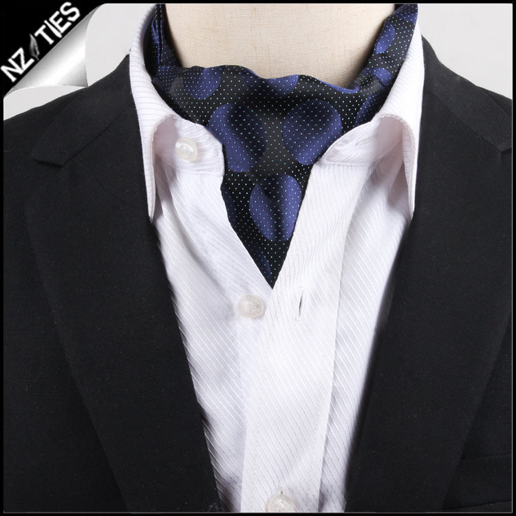 Men's Black Pin Dot with Navy Circles Ascot Cravat