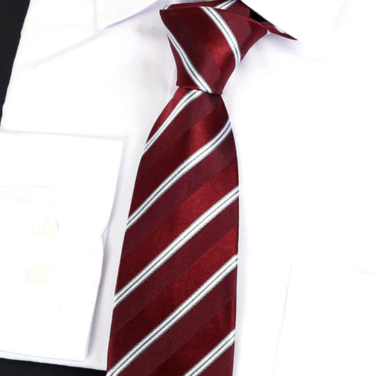 Burgundy & White Stripes Silk Tie 2