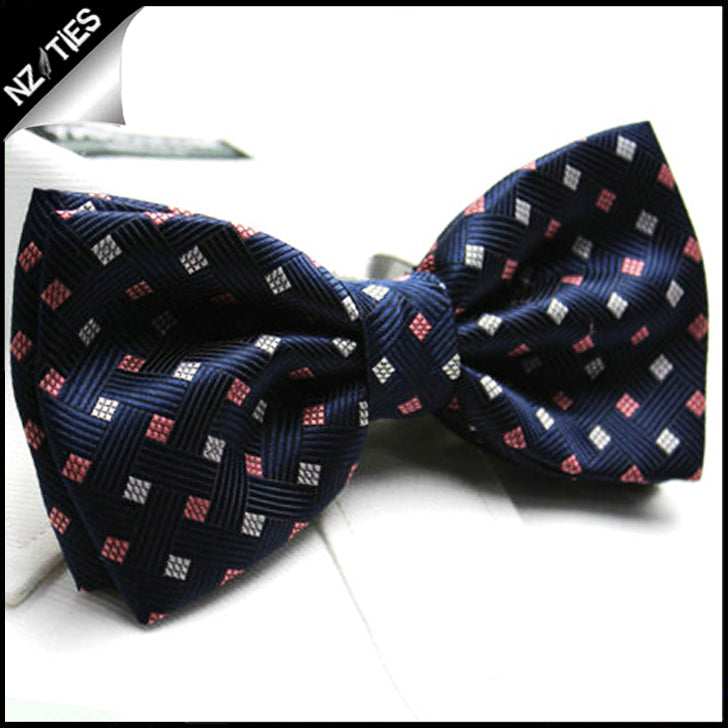 Navy Blue with Red + White Diamonds Bow Tie