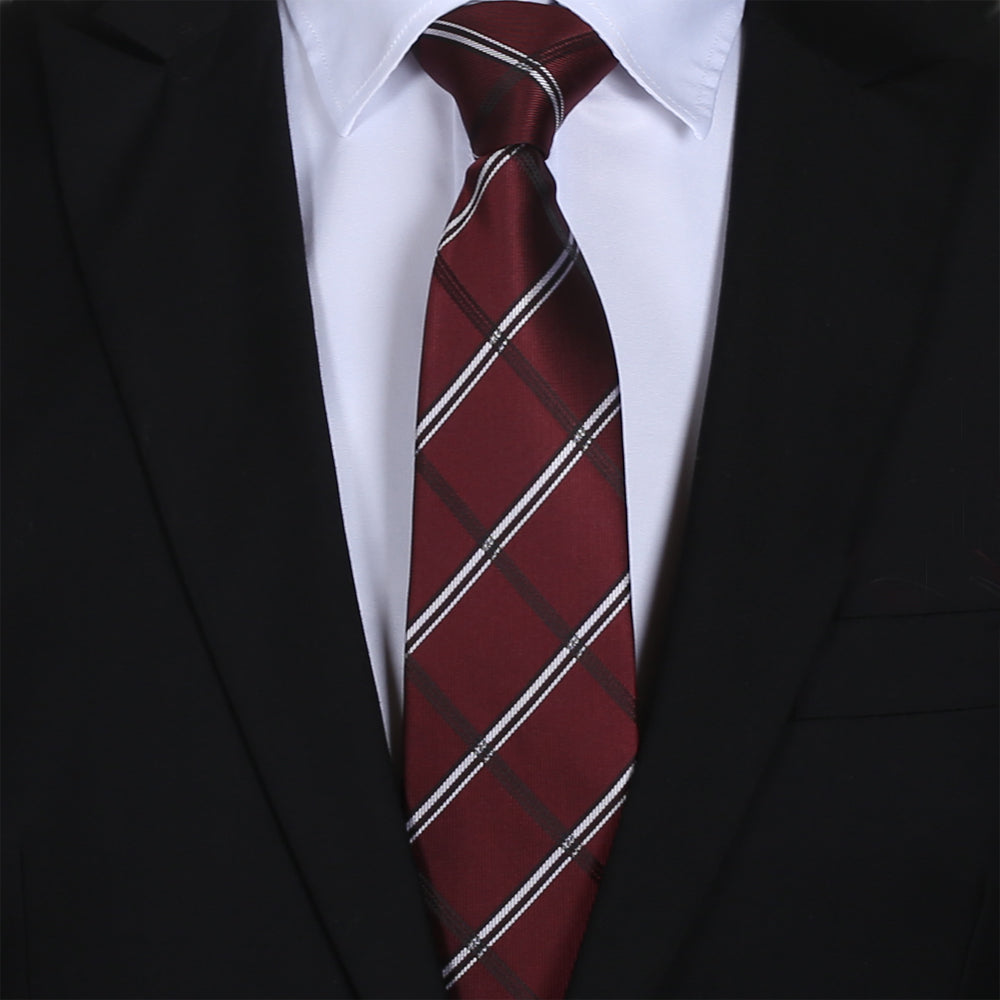 Burgundy Plaid Mens Tie