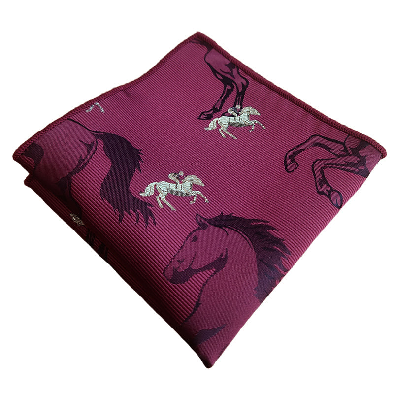 Burgundy with Black & Gold Horses Pocket Square