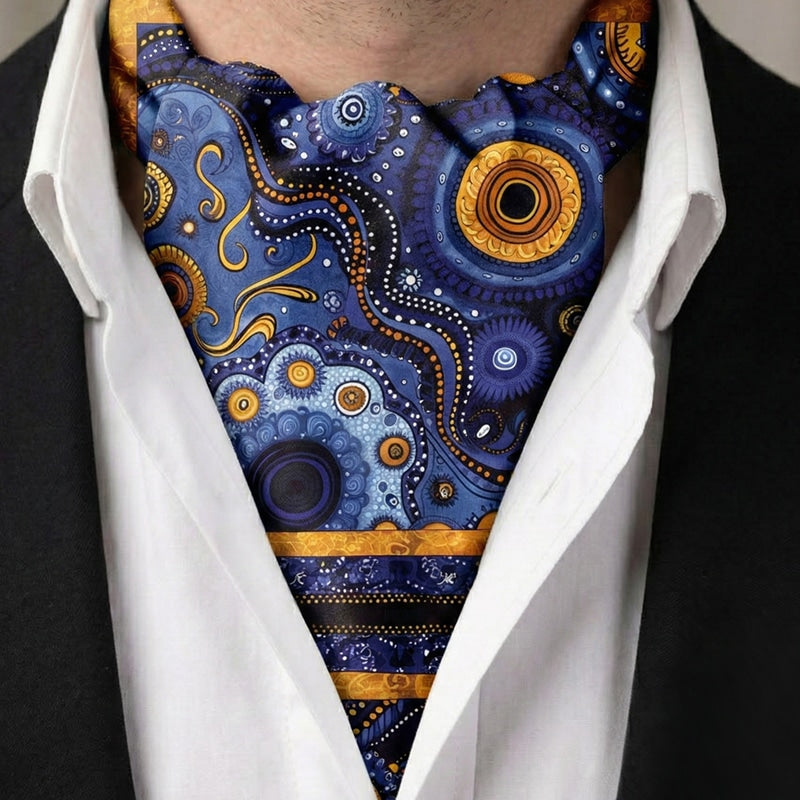 Genuine Silk Midnight Celestial Swirl Ascot Cravat