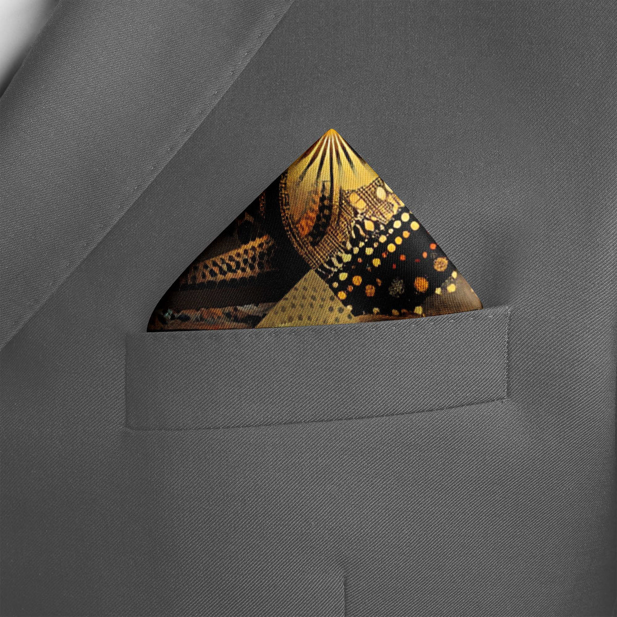 Genuine Silk Amber Mosaic and Midnight Lights Pocket Square