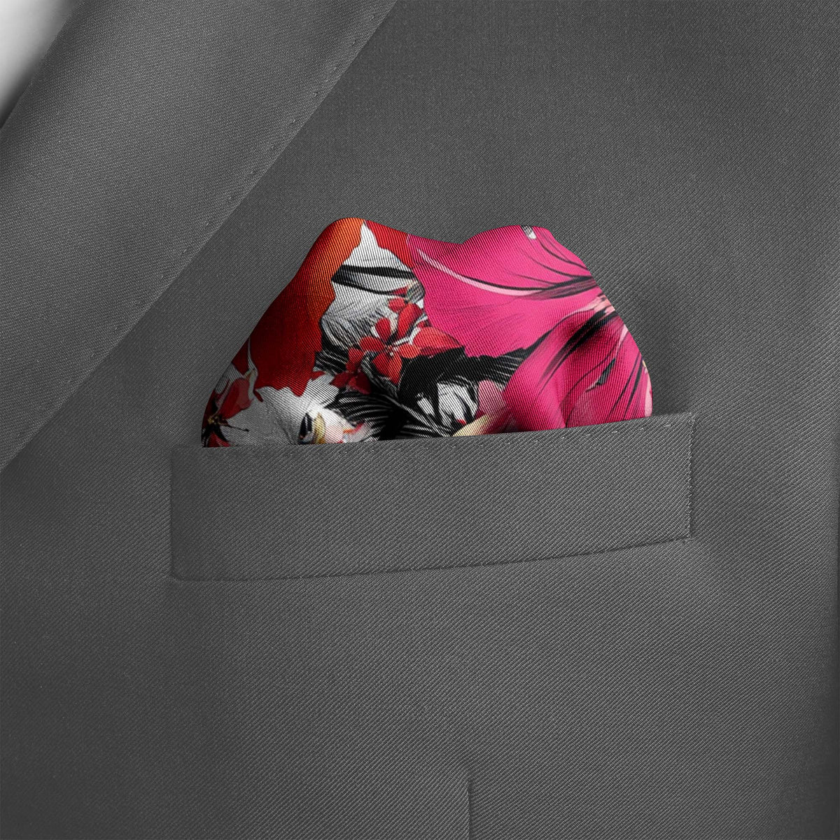Genuine Silk Carnival Bloom and Scarlet Stripe Pocket Square