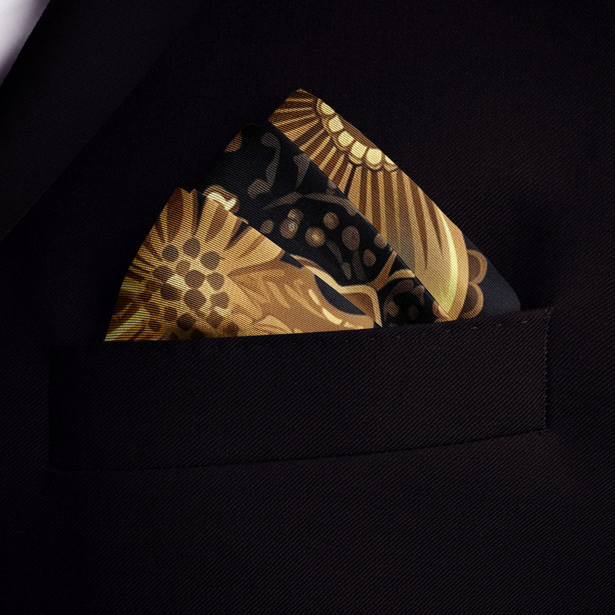 Genuine Silk Greco Floral Gold Frame Pocket Square