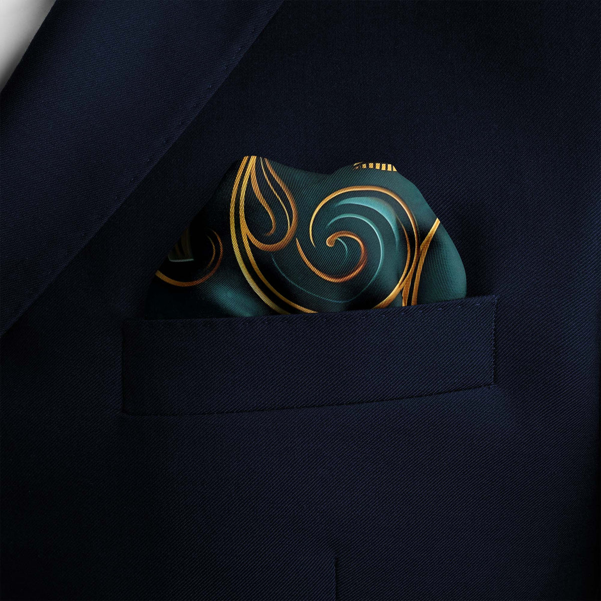 Genuine Silk Green with Gold Swirl Pocket Square