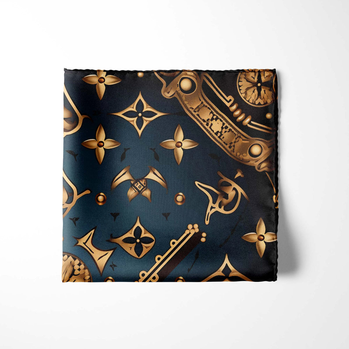 Genuine Silk Luxury Gold & Teal Pattern Pocket Square