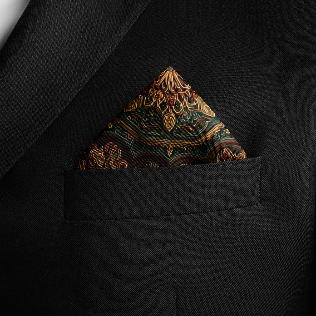 Genuine Silk Regal Emerald Mandala Pocket Square
