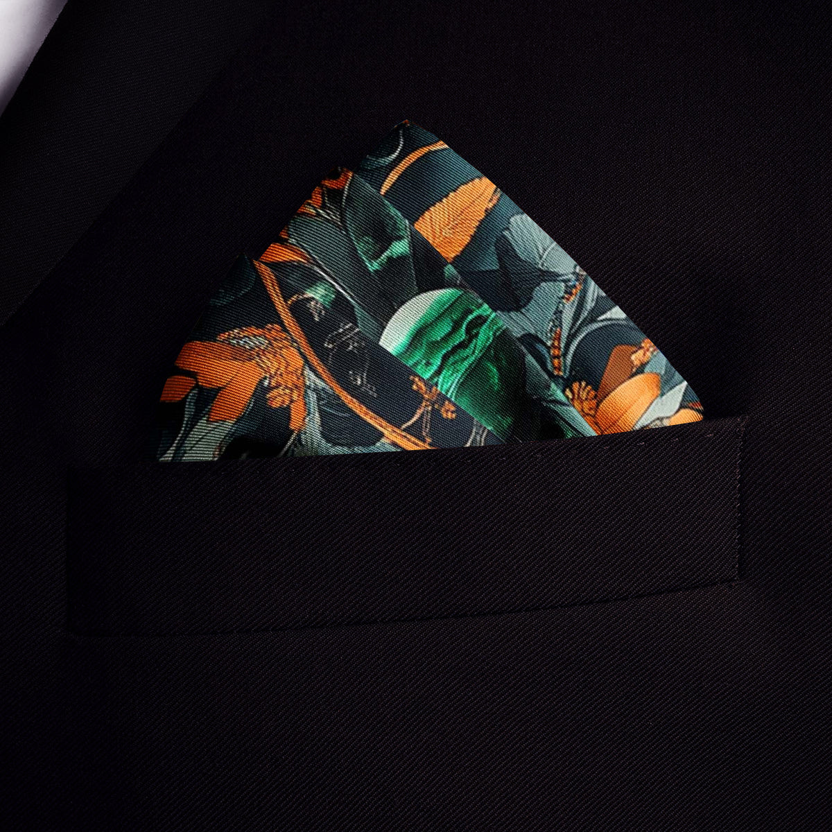Genuine Silk Teal and Copper Stone Floral Pocket Square