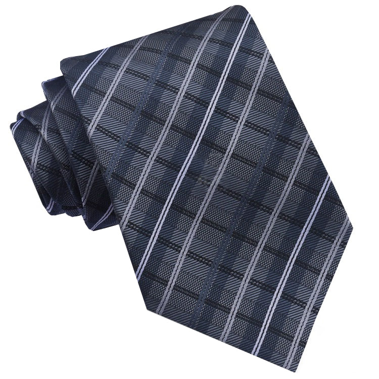Grey, Black and White Plaid Mens Tie