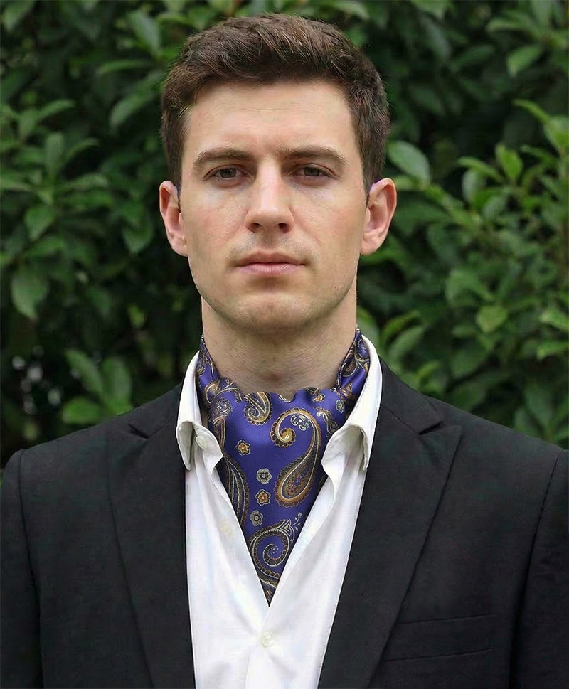 Indigo with Gold Paisley Ascot Cravat