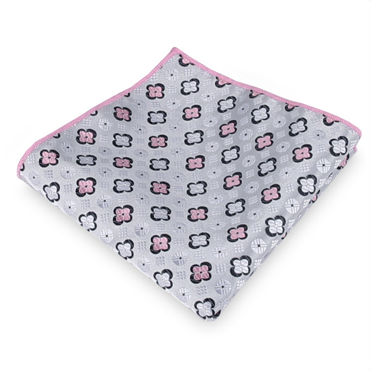 Light Silver & Pink Floral Pocket Square