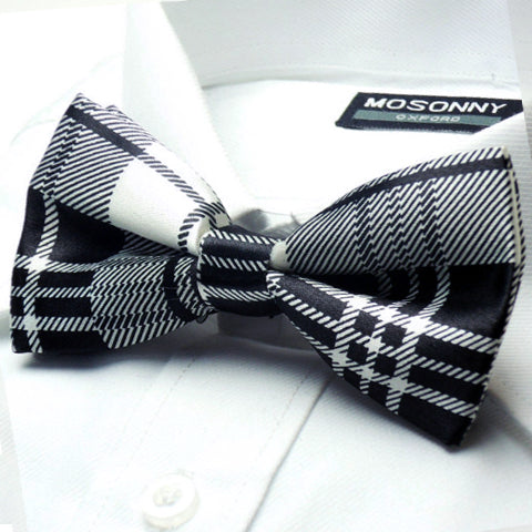 Mens Black & White Tartan Bow Tie