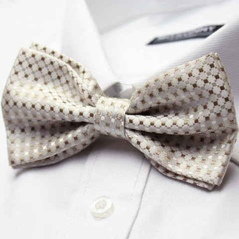 Mens Gold and White Check Bow Tie