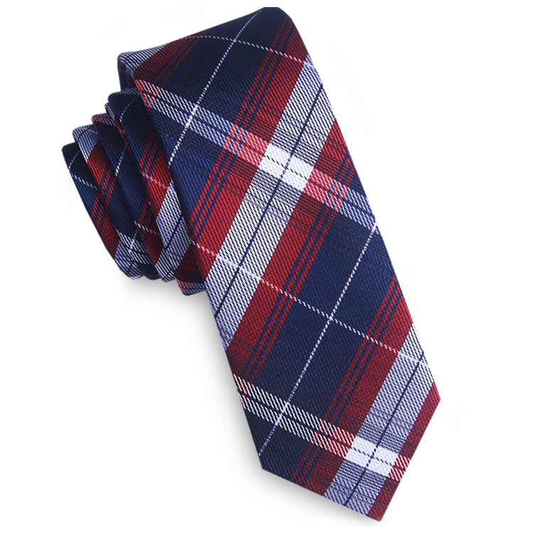 Midnight, Red & Grey Plaid Skinny Tie
