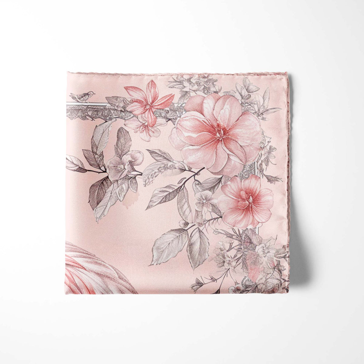 Genuine Silk Pink Flamingo Floral Pocket Square