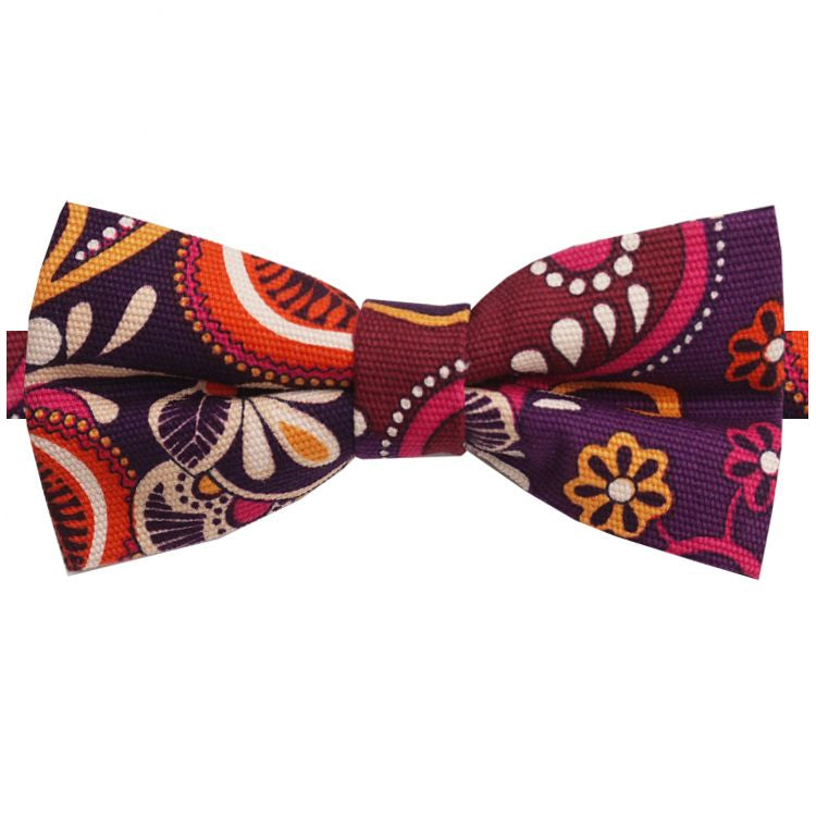 Purple Orange Pink and Cream Floral Bow Tie