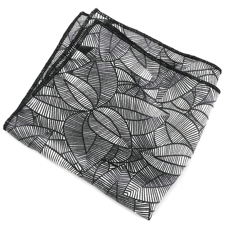 Silver with Black Geometric Leaves Pocket Square