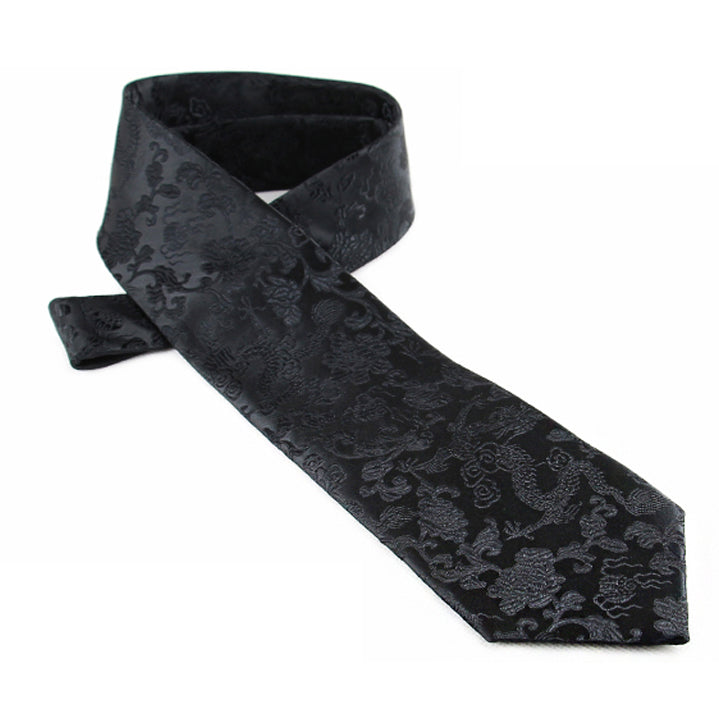 Black Embossed Dragons Hong Kong Style Tie