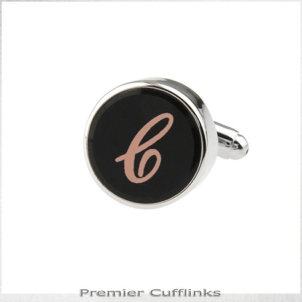 SINGLE BLACK WITH ROSE GOLD INITIAL C CUFFLINK