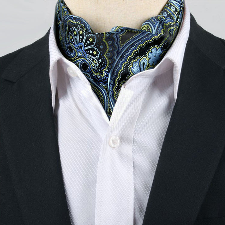 Men's Dark Blue, Light Blue & Green Paisley Ascot Cravat