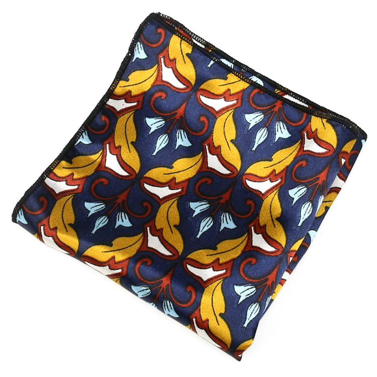 Dark Blue with Yellow, Red and White Floral Pocket Square