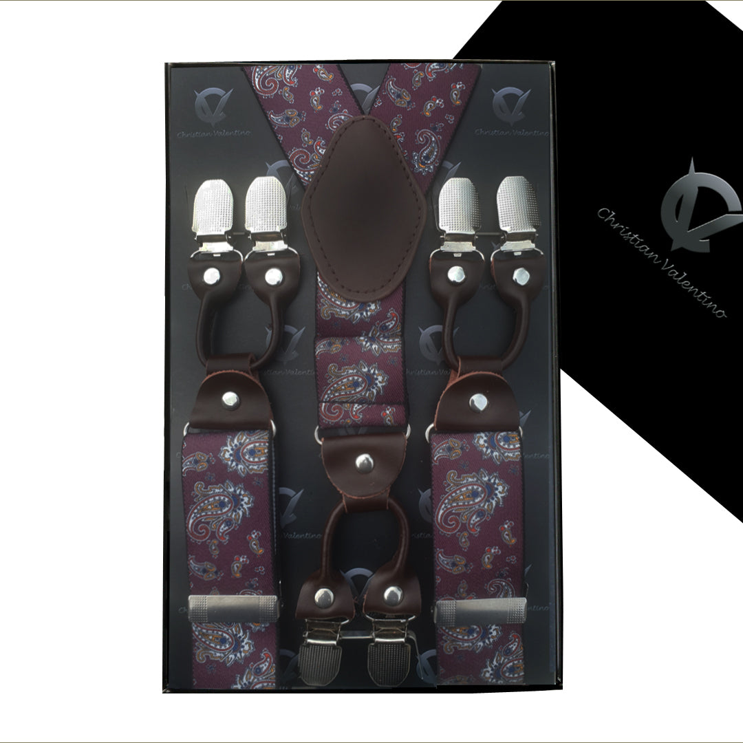 Burgundy Paisley Leather Attachment Braces