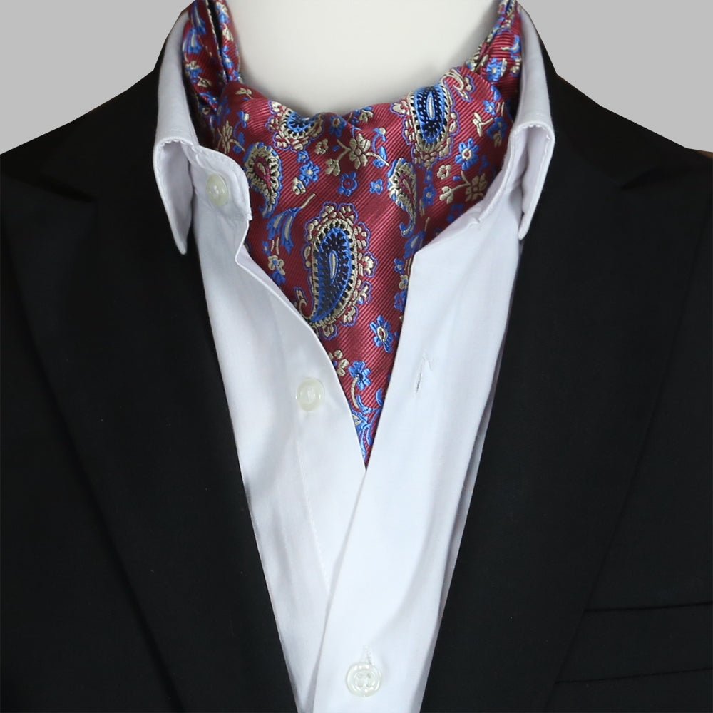 Burgundy with Beige & Blue Paisley Ascot Cravat