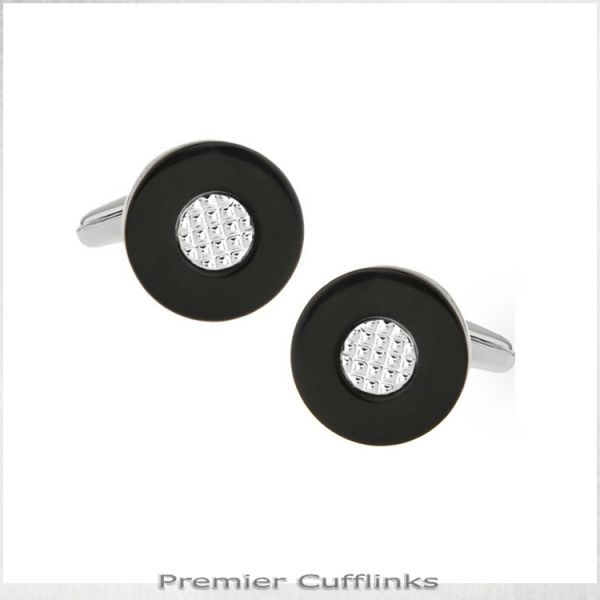 CIRCULAR BLACK WITH TEXTURED CRYSTAL INSET CUFFLINKS