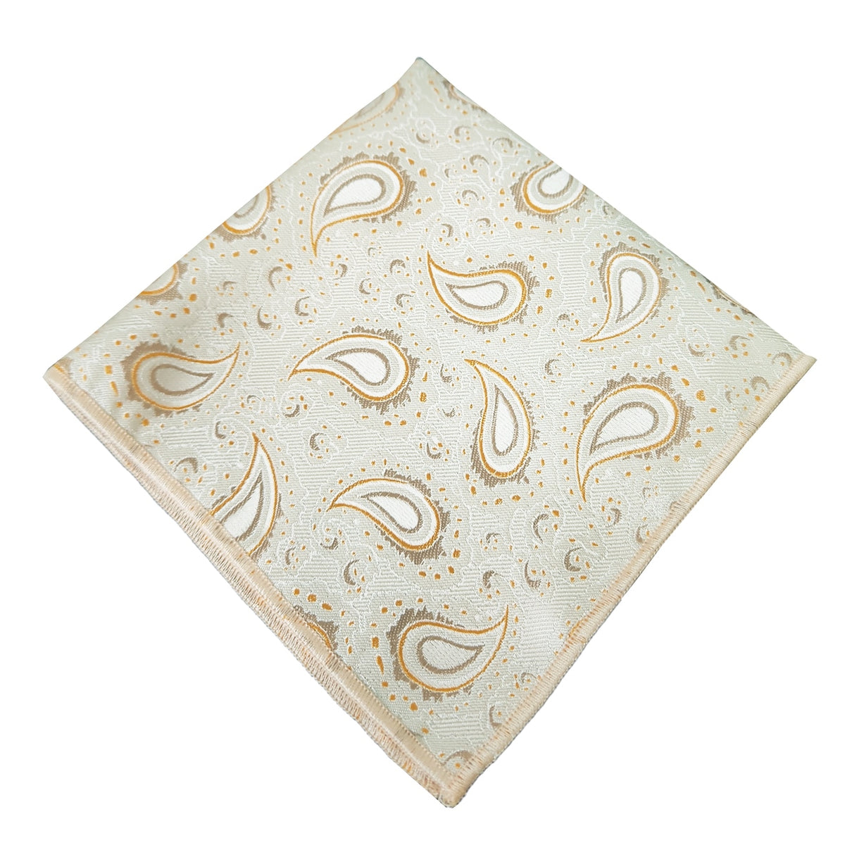 Cream with Gold Paisley Teardrops Pocket Square