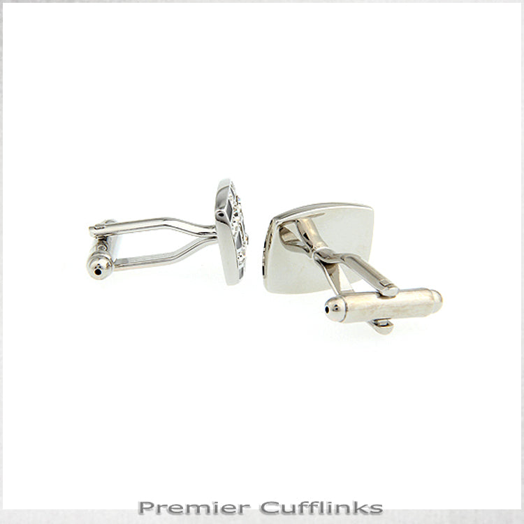 Curved Diamante Lines On Black Cufflinks