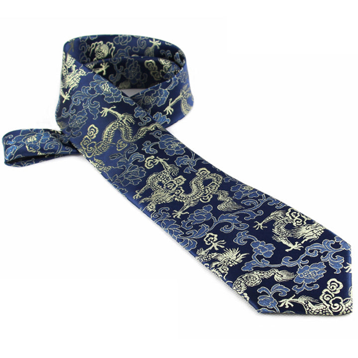Dark Blue and Gold Dragons Hong Kong Style Tie
